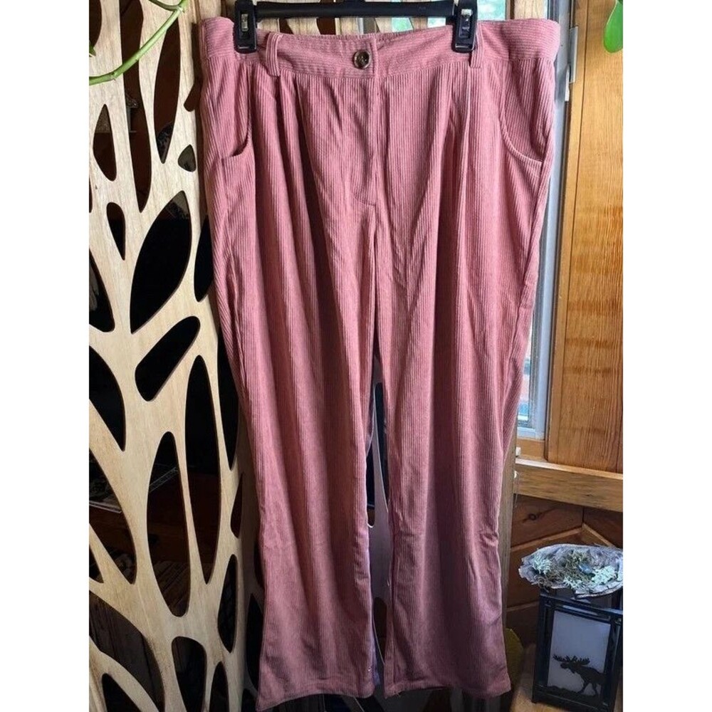Halara Corduroy Pants Straight Leg XL Tall Dusty Rose Button Zipper